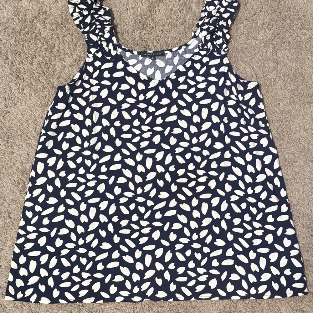 Staccato Navy and White Leaf Print Top